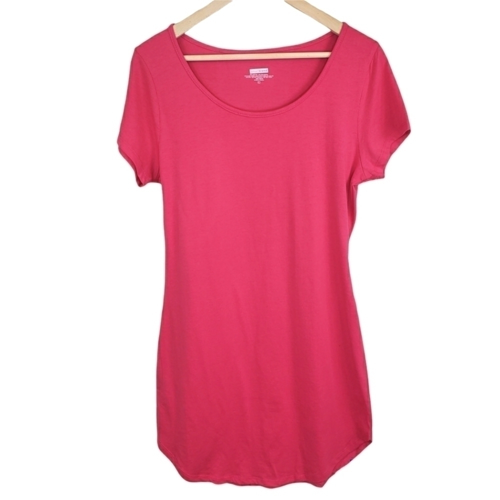 SMART TREND Short Sleeve Long Shirt Dress Pink Size L